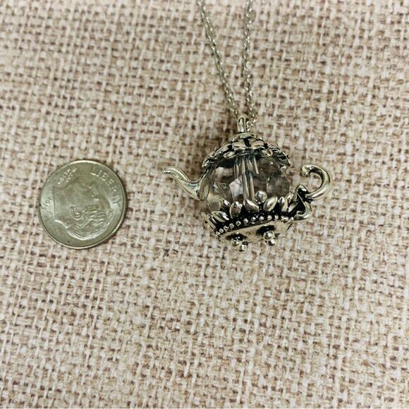 Silver Crystal Ball Tea Pot Necklace - Picture 3 of 3